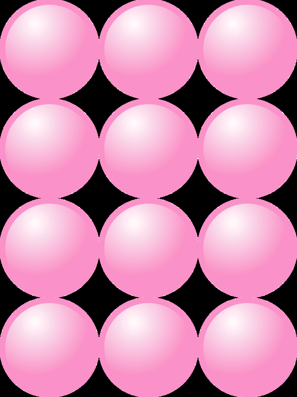 A grid of 12 spheres arranged in 4 rows and 3 columns